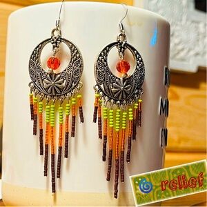 🆕 NWT Boho Cowgirl Festival Chandelier Dangle Earrings 60s